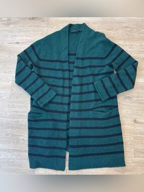 Jenni Kayne Green & Black Striped Open Cardigan M